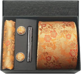 Conjunto Gravata de Seda Paisley Ouro Cobre